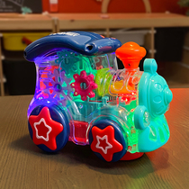 Childrens toy mesh red electric small fire car universal barrier car transparent music luminous teeth puzzle simulation model car