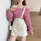 Осенний комплект, трикотажный свитер, подтяжки, юбка, в стиле Шанель, коллекция 2021, подходит для подростков, в западном стиле