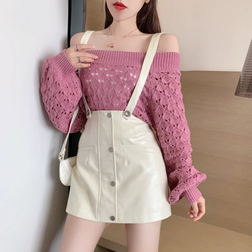 Осенний комплект, трикотажный свитер, подтяжки, юбка, в стиле Шанель, коллекция 2021, подходит для подростков, в западном стиле