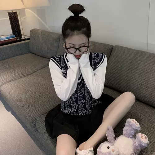 Ретро комплект, осенний трикотажный жилет, универсальная майка топ, коллекция 2021