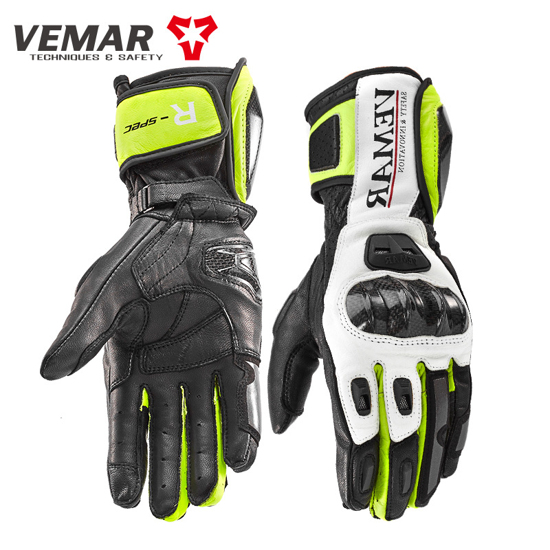 Locomotive riding genuine leather gloves locomotive long version of carbon fiber protective shell gloves male anti-wind and windproof touch screen gloves