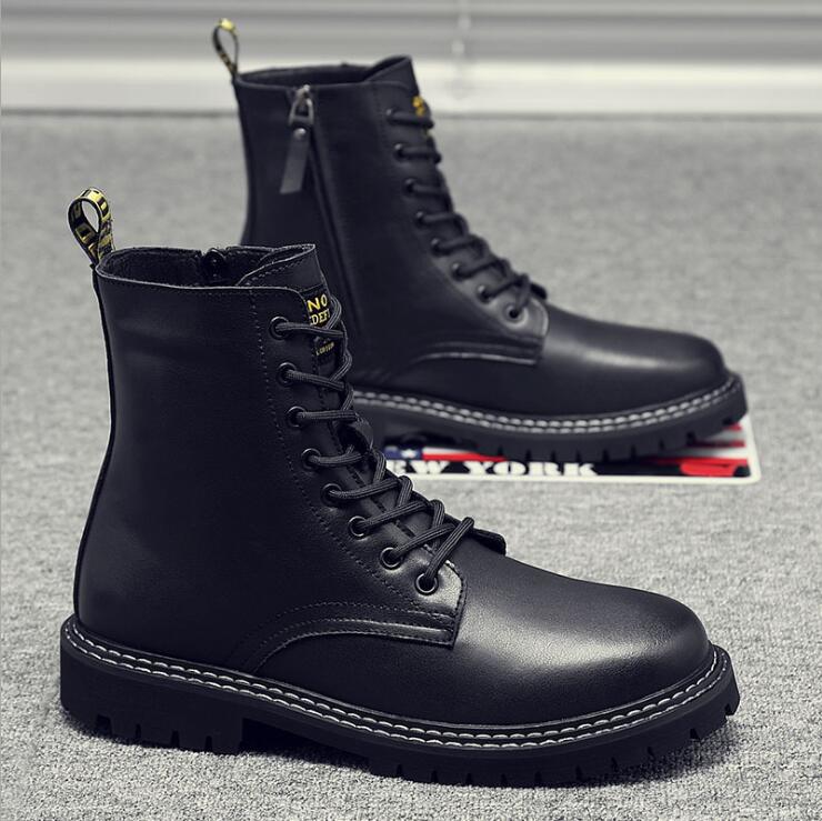Lean Pig Martin Boots Men's Middle British Ferry Boots High-Weight Waterproof Boots Black Renaissance Boots in
