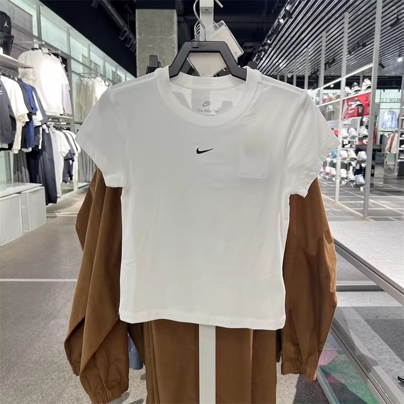 Nike/Nike Short-Sleeved Women's Summer New Sports Casual High-Waist Embroidered Knitted Breathable Round-Neck T-Shirt Fv5509