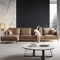 Shu Chun Italian minimalist modern minimalist leather sofa Nordic luxury Napa top layer cowhide latex leather leather sofa