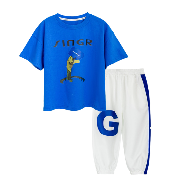 ເດັກຊາຍ summer suit long pants ເດັກນ້ອຍແຂນສັ້ນ summer ຝ້າຍບໍລິສຸດ