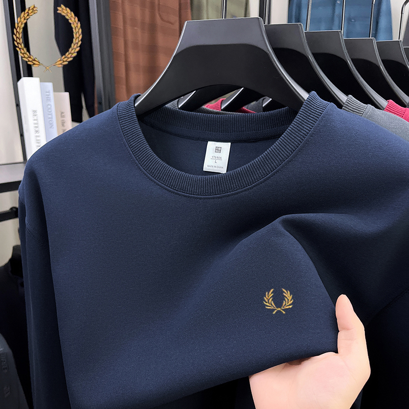 Fp Wheat Spike Men's Authentic Round Neck Long Sleeve T-Shirt for Men, New Spring and Autumn Solid Color Versatile Casual Sweatshirt Base Shirt