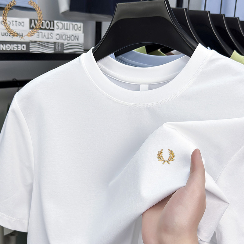 Authentic Fp Wheat Spike Summer Pure Cotton Short-Sleeve T-Shirt for Men, Round Neck, Solid Color, Versatile Tee, New Business Casual Top