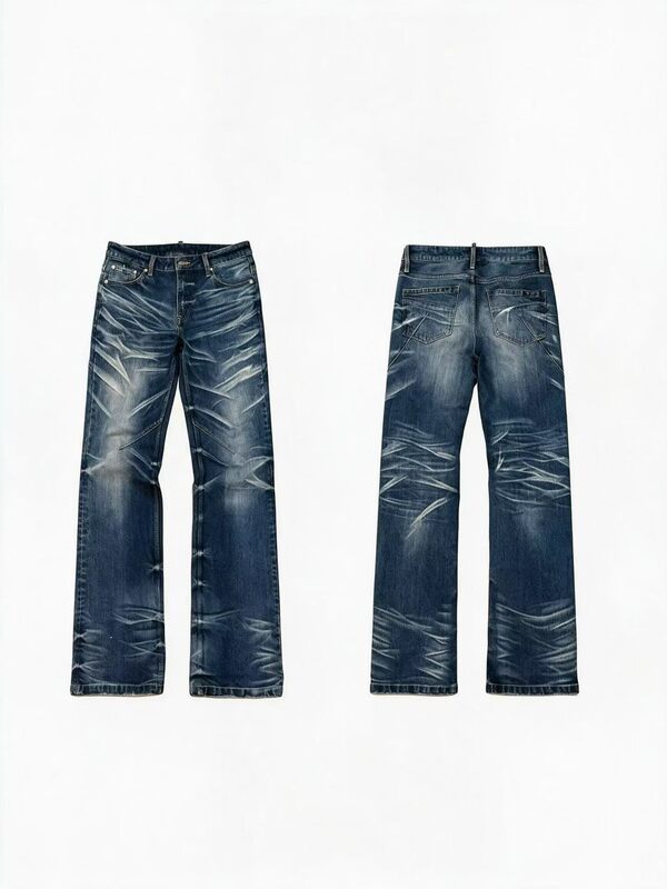 Preview: Non-Real-Price Ikarus26Aw "Claw Mark" Blue Denim Laser Whisker 3D Cut Street Style Jeans Preview: Non-Real-Price Ikarus26Aw "Claw Mark" Blue Denim Laser Whisker 3D Cut Street Style Jeans