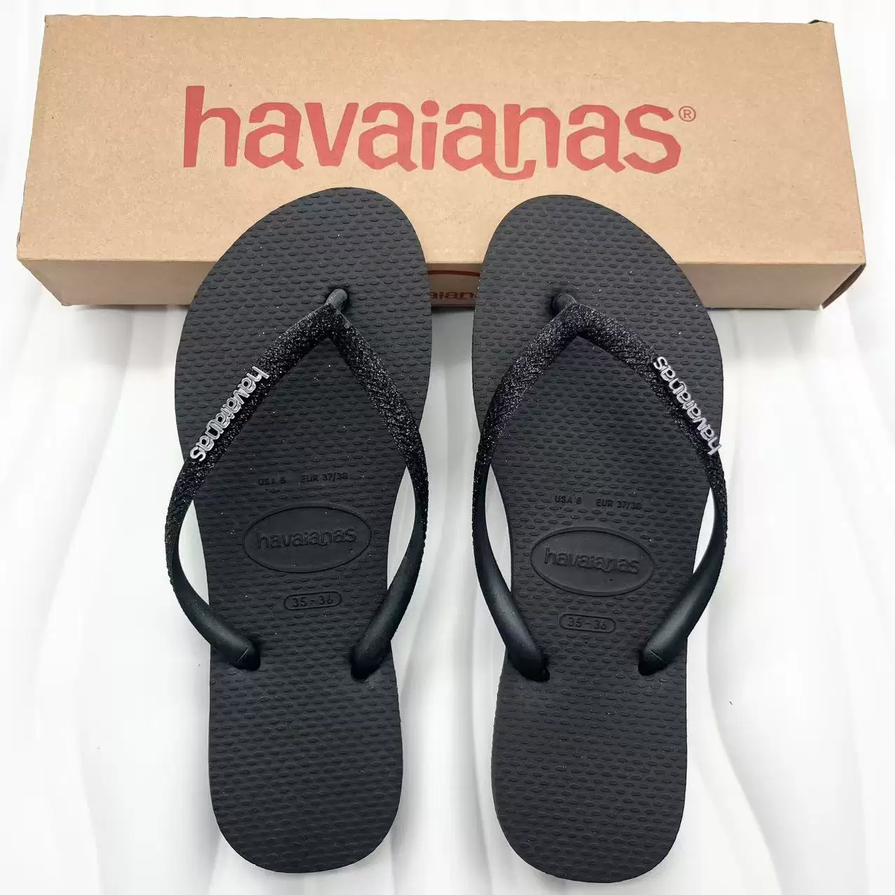 Летние пляжные сланцы для женщин с тонкой лентой Havaianas, блестящие, плоские, комфортные
