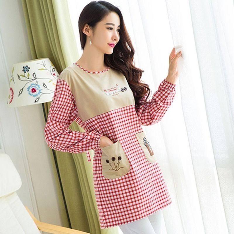 Fashion apron women's Korean version of the Western style has sleeves blouse women's spring and autumn water high-end kitchen clothes to cook and wear