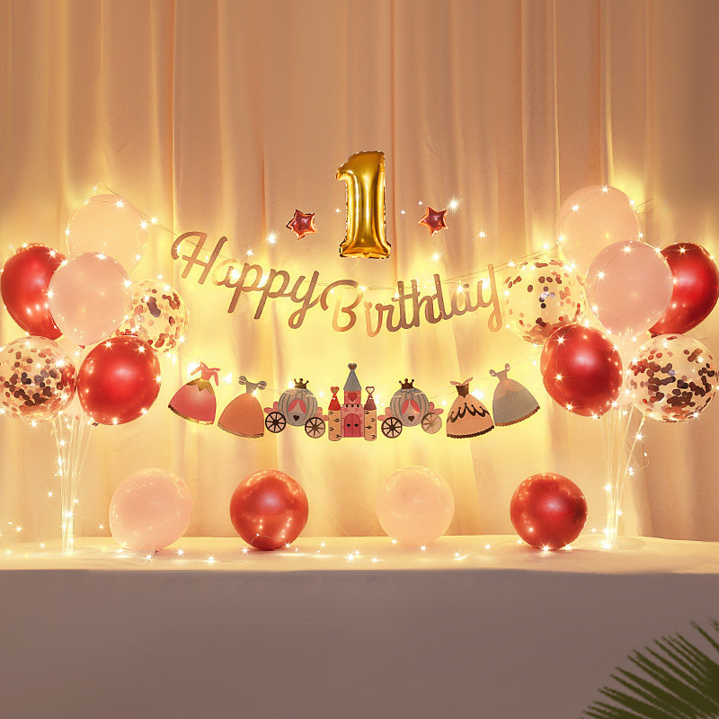 Baby girl's home birthday decoration scene layout party atmosphere background wall decoration girl room outdoor