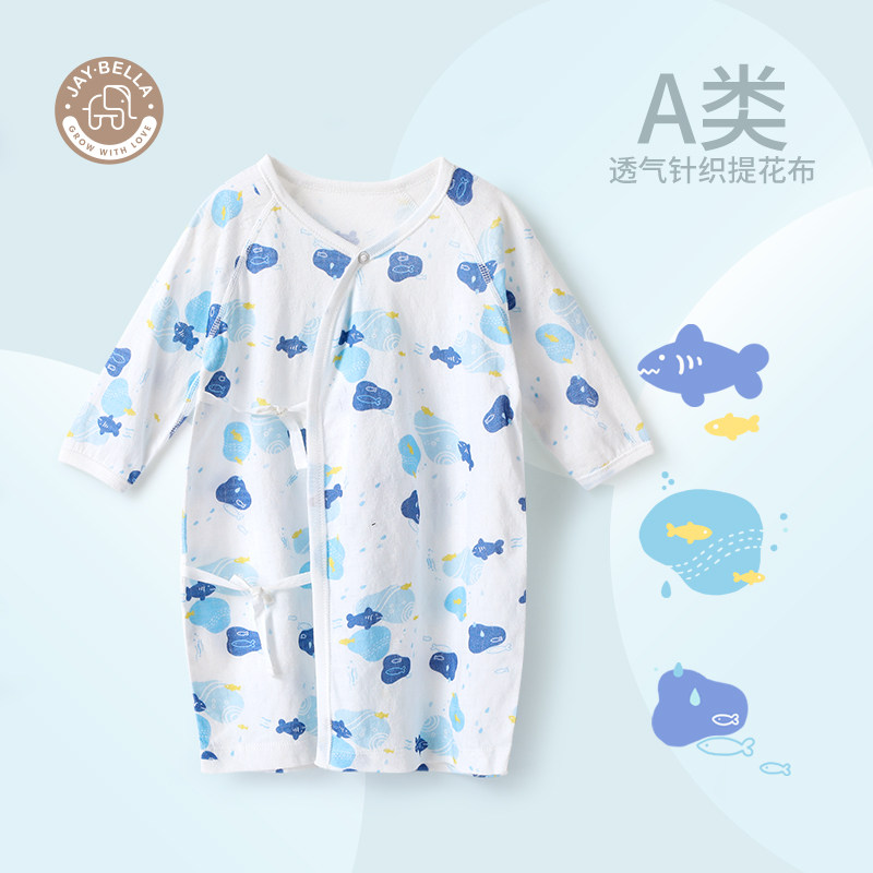 Summer newborn long-sleeved bandage nightgown cotton gauze breathable baby pajamas home robe air-conditioning clothing thin section