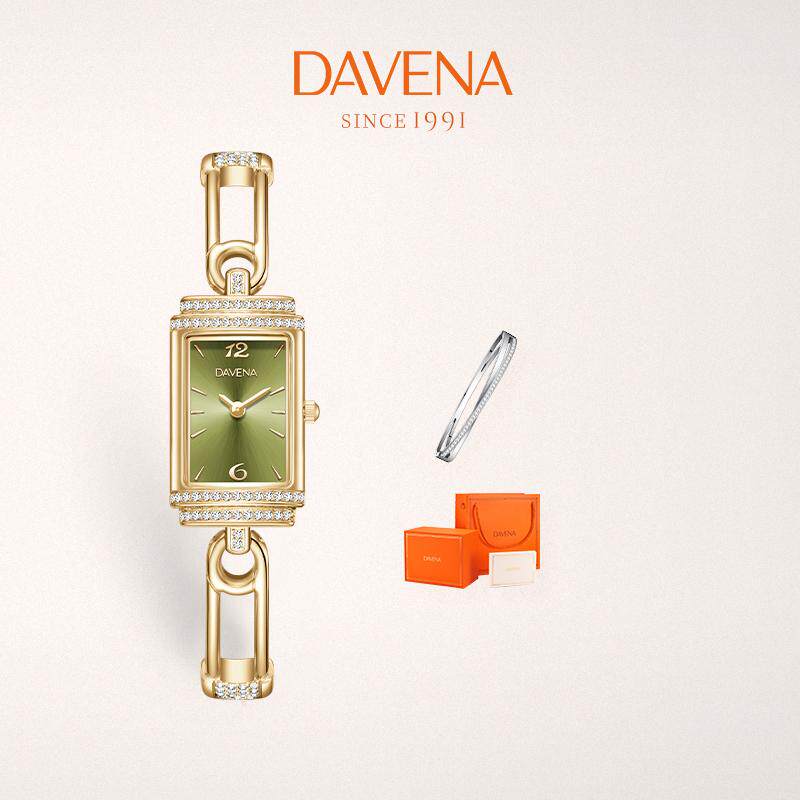 [Подарок Танабата] Ju Jingyi с такими же маленькими женскими часами на булавке DAVENA, легкими роскошными маленькими зелеными часами Изображение 1
