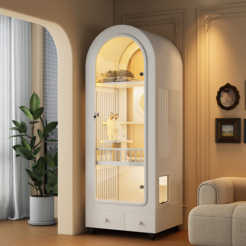 Rixiangmeow French-Style Arched Cat Villa, Solid Wood Cat Cabinet with Integrated Toilet, Indoor Space-Saving Cat Cage Rixiangmeow French-Style Arched Cat Villa, Solid Wood Cat Cabinet with Integrated Toilet, Indoor Space-Saving Cat Cage