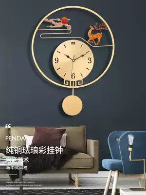 New Chinese pure copper wall clock quartz clock clock living room creative light luxury home hanging wall decoration hanging watch silent clock