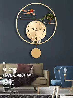 New Chinese pure copper wall clock quartz clock clock wall clock living room creative European watch American decorative hanging watch mute