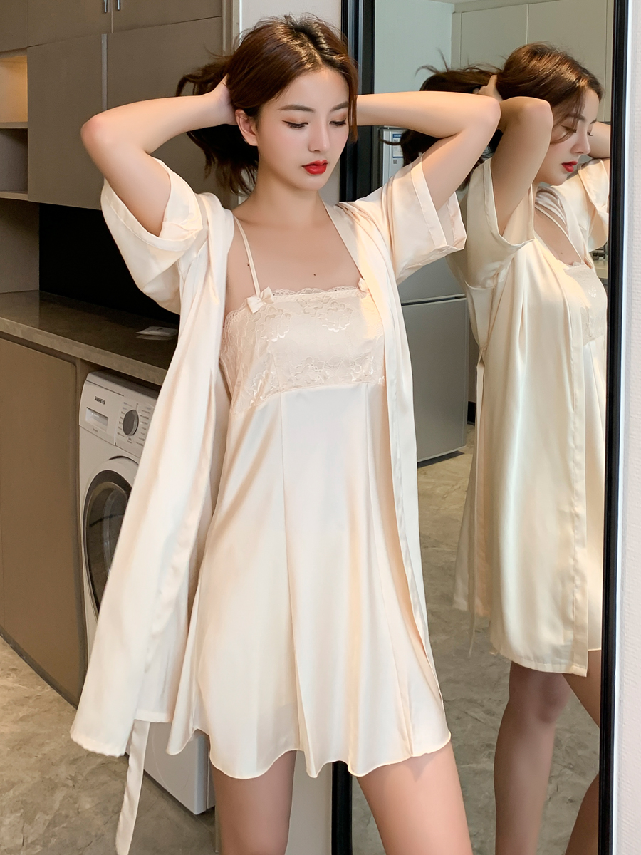 Sleepwear Women's Summer Real Silk Slim 2022 New Spring Autumn Ice Silk Sexy Harnesses Sleeping Skirts Home Suits Two Sets