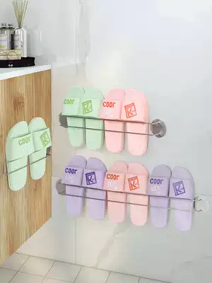 Powder room bathroom slipper rack Wall-mounted toilet door rear shelf punch-free stainless steel slipper storage artifact