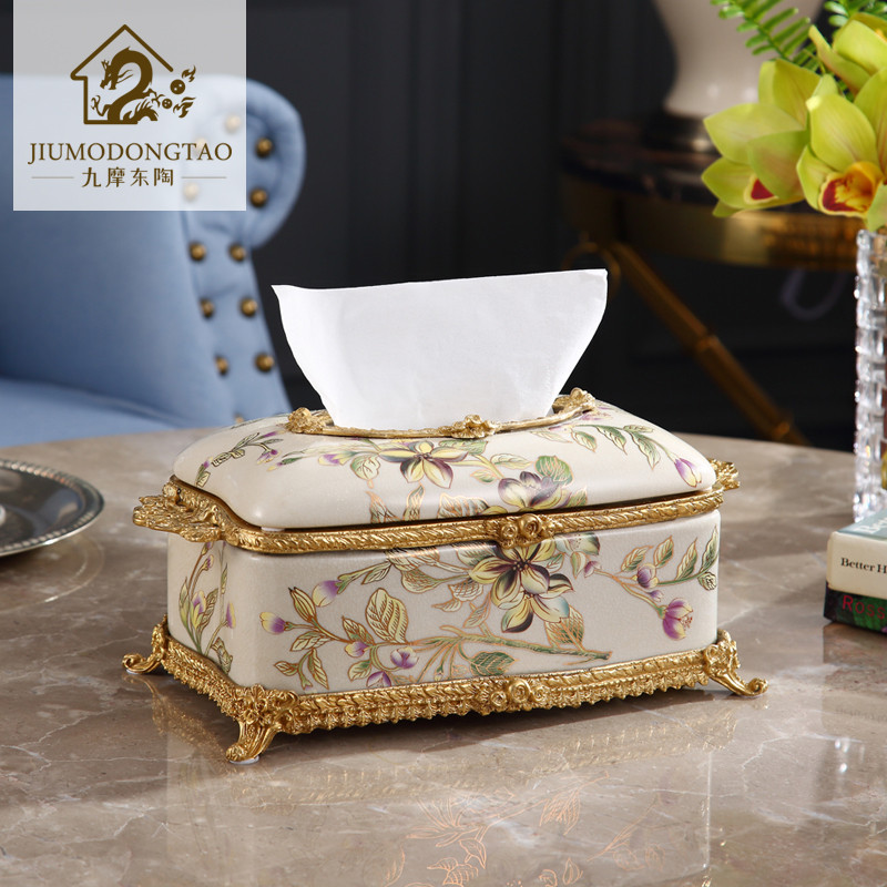Luxury ceramic copper packed tissue box light luxury villa soft copper inlaid copper pump box Norius in