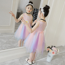 Girl dress Summer 2020 new super Foreign Air little girl fashionable dress rainbow dress rainbow gauze dress