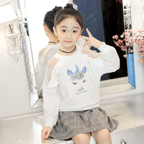 Girl base shirt spring and autumn 2021 new white foreign air pure cotton strapless middle child Princess long sleeve T-shirt tide