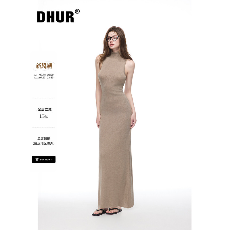 Dhur Original Wool Blend Half-High Collar Dress for Women, Sleeveless, Slim Fit, Hip-Hugging, Long Knitted Vest Dress Dhur Original Wool Blend Half-High Collar Dress for Women, Sleeveless, Slim Fit, Hip-Hugging, Long Knitted Vest Dress