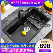 Alory Kitchen Quartz Stone Sink Stepped Sink Single Slot Granite Sink Sink Black
