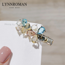 Korean elegant imitation Crystal hairclip silk flower banging side clip girl broken hair duckbill top clip hairpin clip