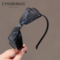 LYNNROMAN Korea New Pint Juan Yarn Butterfly Knot Hair Hoop Woman Temperament Advanced Sensation Water Drill Pressure Hairpin Head Stirrup