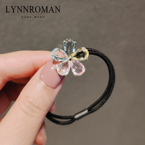 Korean elegant flower hair rope Sen imitation crystal hair ring temperament tie hair girl rubber band net red leather sleeve