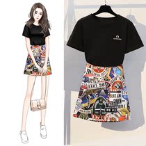 SANDRO VENETA Fashion Temperament Suit Skirt Woman Summer New Cashew slim down age T-shirt short dress Two sets