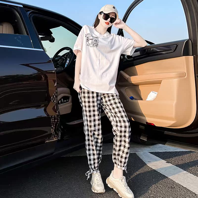 SANDRO VENETA fashion set women's summer new casual slim short sleeve top corset two-piece set