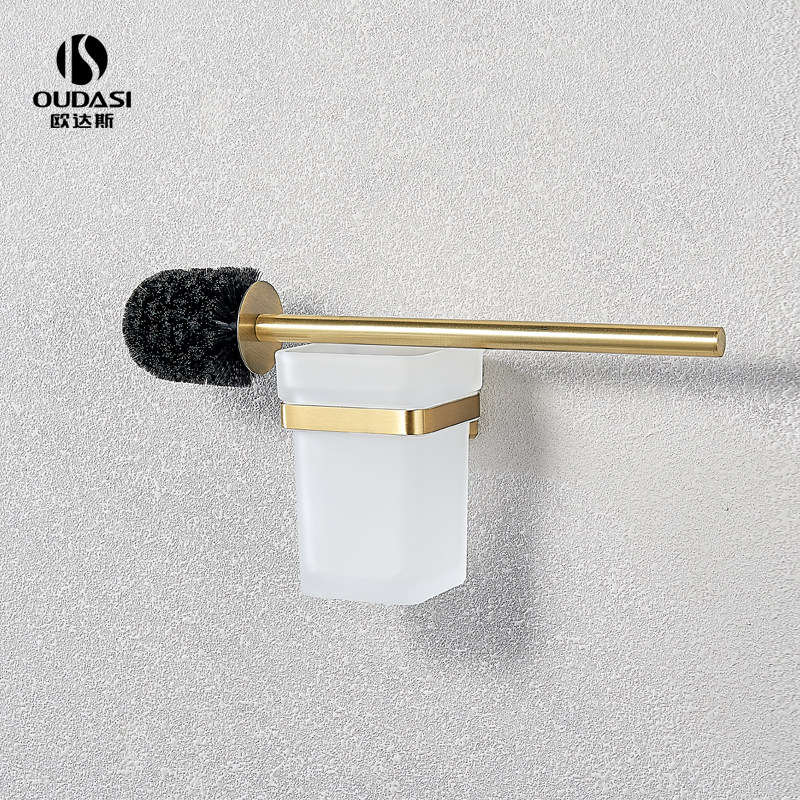 European style bathroom scrub copper toilet brush rack set brush glass no punch toilet wash toilet gold cup