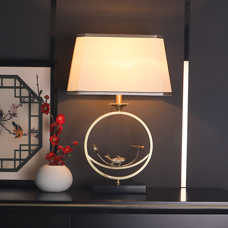 New Chinese-style all-copper table lamp living room study bedroom bedside lamp light luxury Chinese style fish Zen table lamp every year