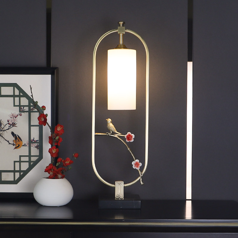 Table light bed headlights bedroom New Chinese living room wedding bookhouse retro home Plum Zen with light and luxurious full copper lamps