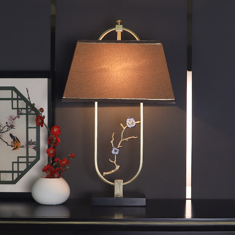 Table lamp bedside lamp bedroom new Chinese living room wedding study retro home plum blossom Zen light luxury all copper lamps