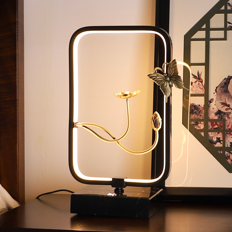 New Chinese lamp bedroom bedside lamp retro living room dimming simple modern net red copper butterfly Zen lamp