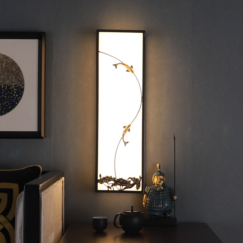 All copper bedroom wall lamp new Chinese style modern minimalist light luxury style living room wall lamp TV background wall lamp Chinese style