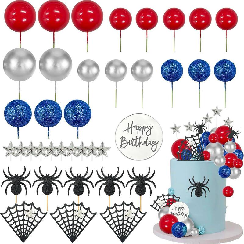 Spider Cake Decorations Spider Web Spiderman Theme Party Birthday Party Cupcake Decorations Cross-Border Hot Selling