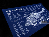 British Lynx AH MK 9 Lynx Helicopter Military Fighter Structure Drawing Blueprint Poster Decorative Painting