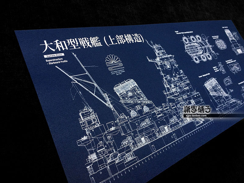 World War II giant ship Yamato-class battleship superstructure (11) structural plan blueprint poster decoration painting