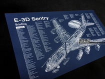 E-3D fixed-wing airborne early warning aircraft E3D section view structure drawing blueprint poster decorative painting