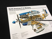 American World War II U.S. Army Mustang Fighter Aircraft Drawings Deconstructed Wall Charts Structural Drawings Poster Decorative Paintings