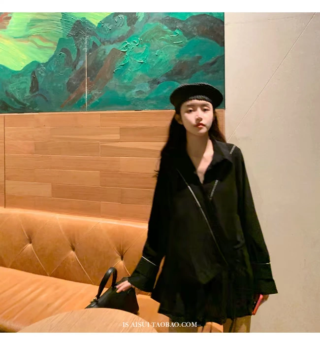 AISUI / Ace khuyên dùng áo sơ mi đen kiểu váy nữ và váy băng ngọt ngào phù hợp với váy - Sản phẩm HOT