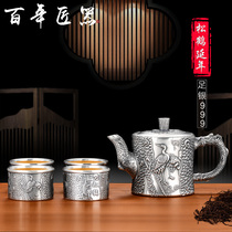 Century-old craftsman silver tea set Silver 999 Kung Fu household tea set Household Chinese Zen tea pot