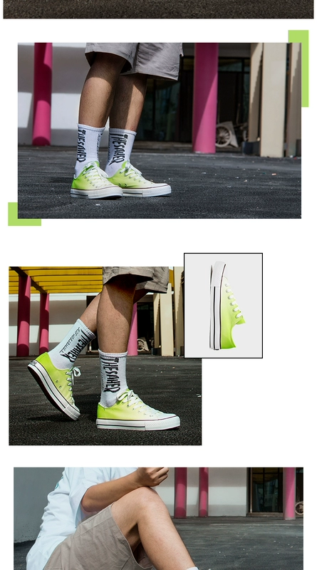 Kéo lại giày blast nam và nữ giày gradient màu graffiti giày vẽ tay đào đào vải canvas giày sneakers - Plimsolls