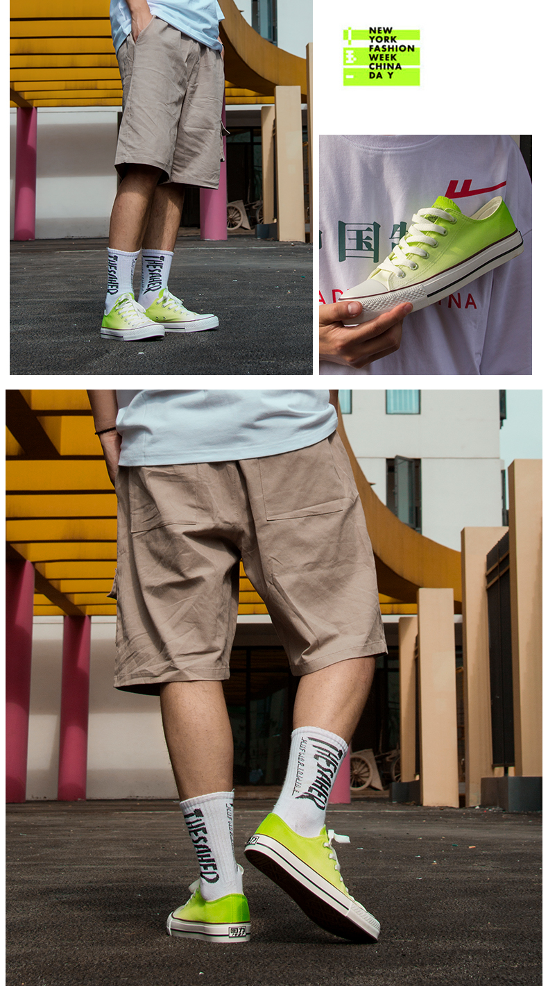 Kéo lại giày blast nam và nữ giày gradient màu graffiti giày vẽ tay đào đào vải canvas giày sneakers - Plimsolls giày sneaker nữ