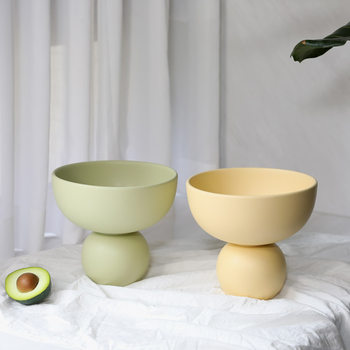 Ins cream style ceramic fruit tray home use modern simple living room high-foot candy storage tray decoration ornament ornament