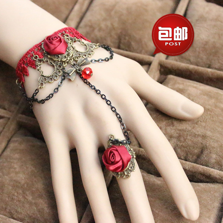 Sex underwear accessories European court retro red lace bracelet Women with ring sex adult zh