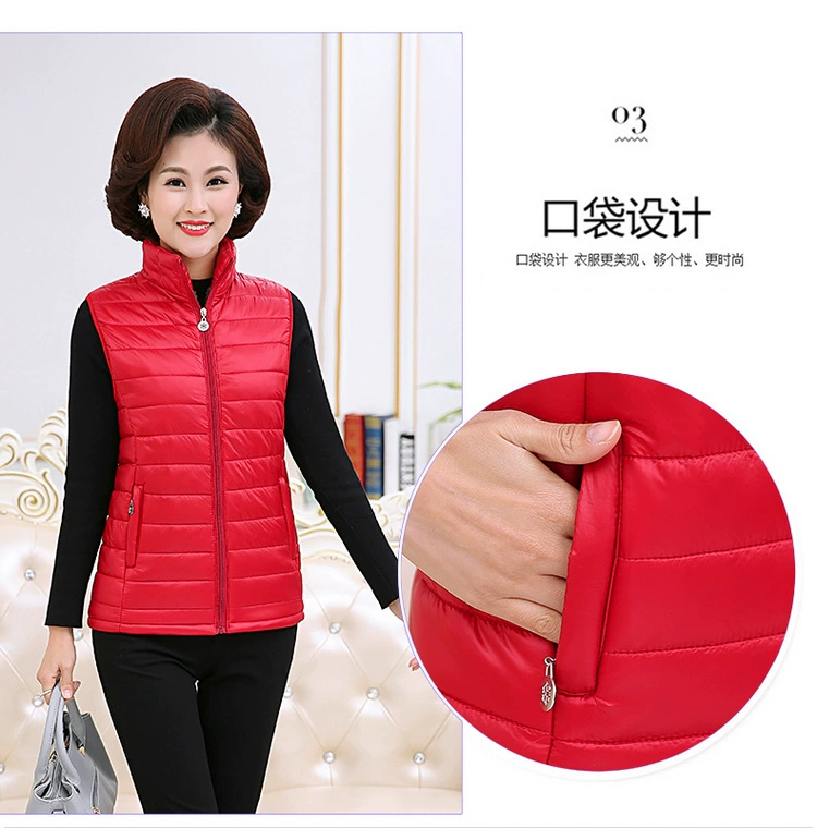 Phụ nữ trung niên mùa thu đông cộng với size áo cotton xuống vest mẹ cộng với áo nhung dày ấm áp vest nữ - Áo vest